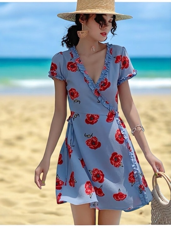 Reformation Dresses & Skirts - Reformation Garnet Wrap Dress Pelyana V-Neck Floral Print Dress In Blue Ref Sz S